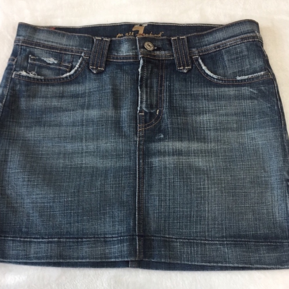 7 For All Mankind Blue Denim Mini Skirt - Picture 2 of 6